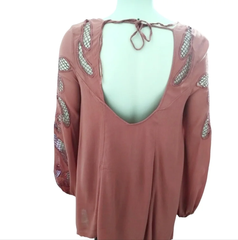 Free People Women's Gauze Lattice Whimsical Fairy Boho Mini Dress Size XS Oversi